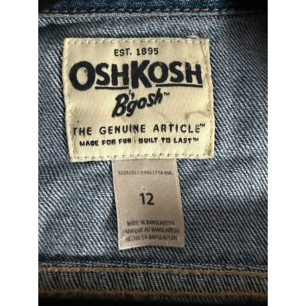 OshKosh B'gosh Girls Denim Jacket Blue Button Front Collared Pockets Size 12